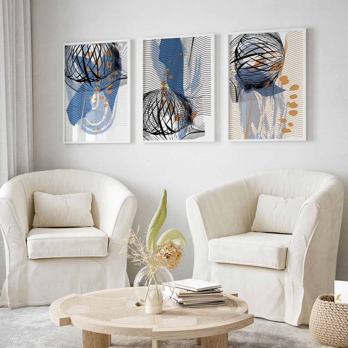 Abstract Art Minimal Cluster, Set of 3, Set of Three Paintings
