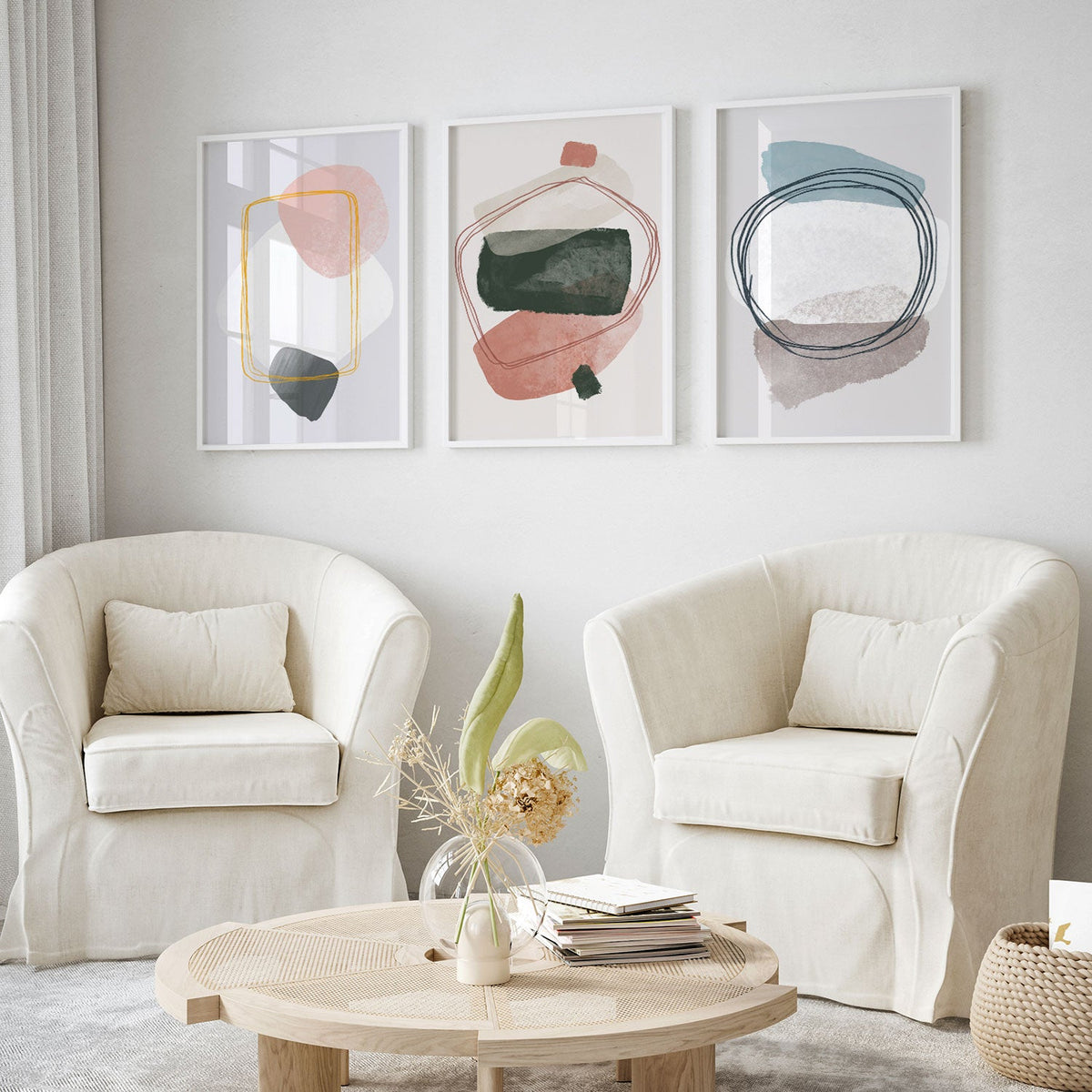 Abstract Geometry, Set of 3, Set of Three Paintings