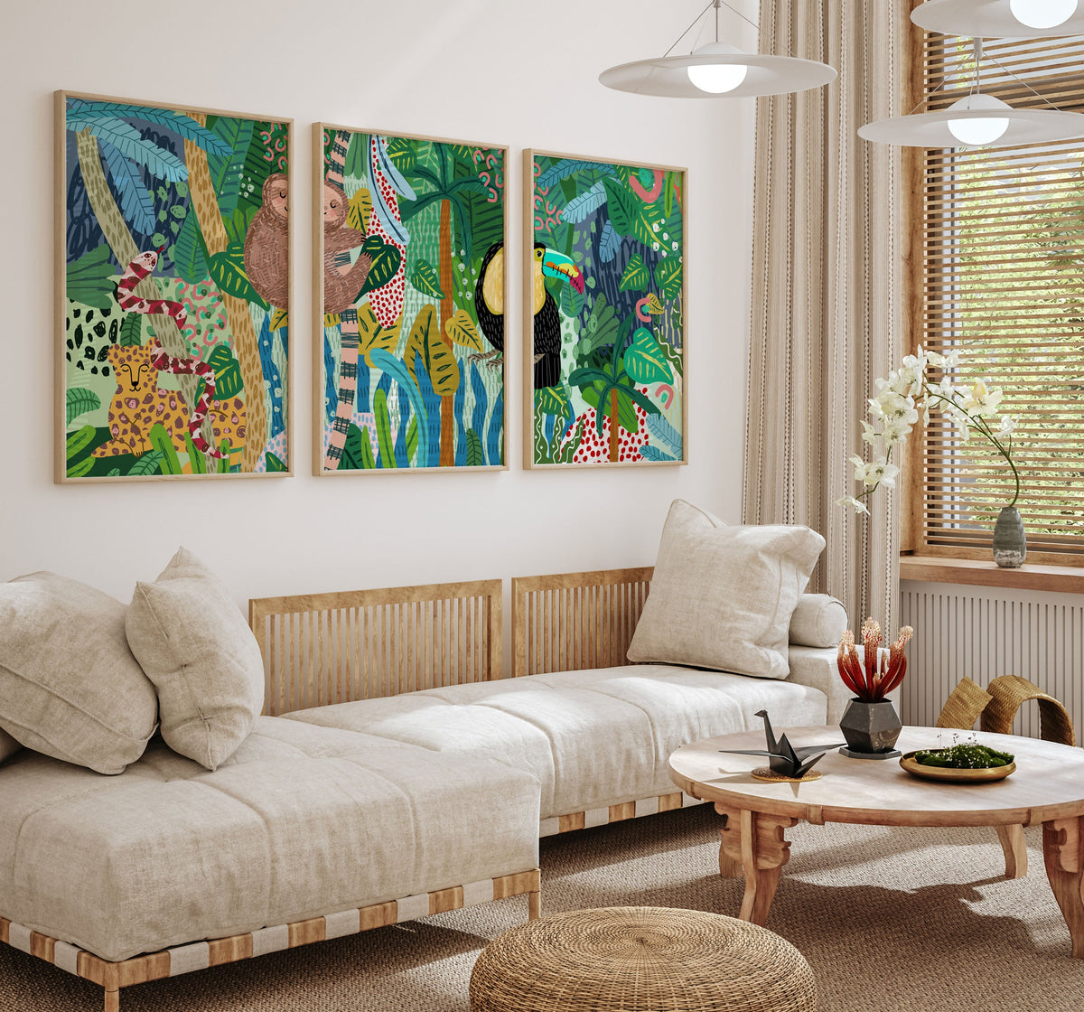 Abstract jungle, Set of 3, Set of Three Paintings