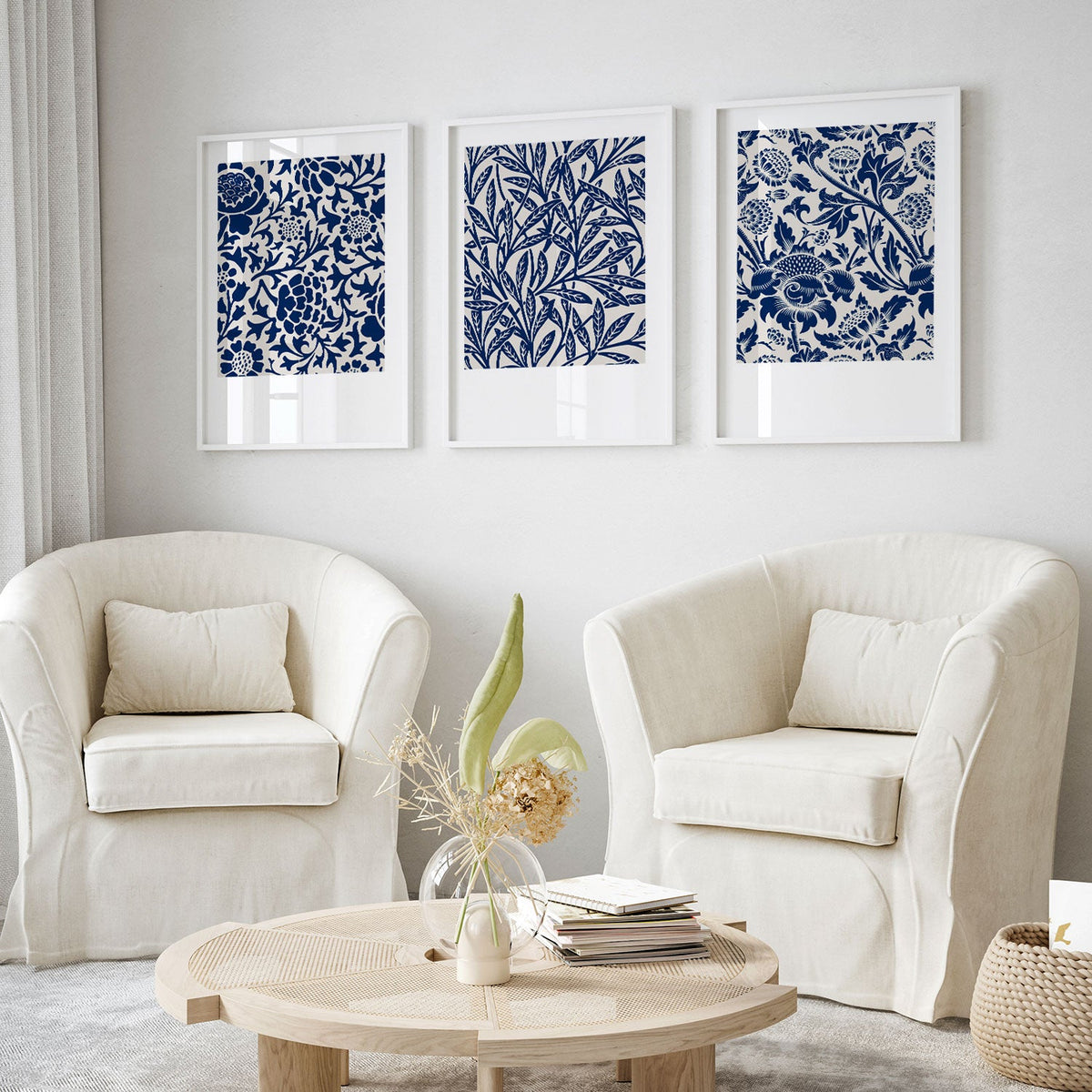 Botanical Oriental Pattern, Set of 3, Set of Three Paintings