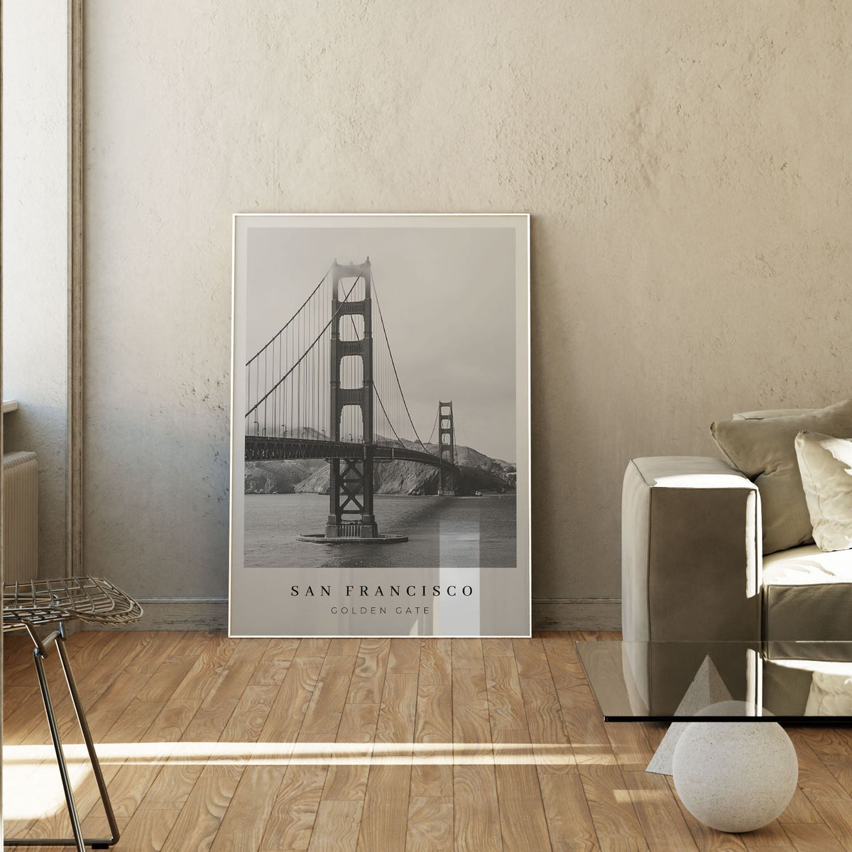 San Francisco Golden Gate BW, Black and white Painting