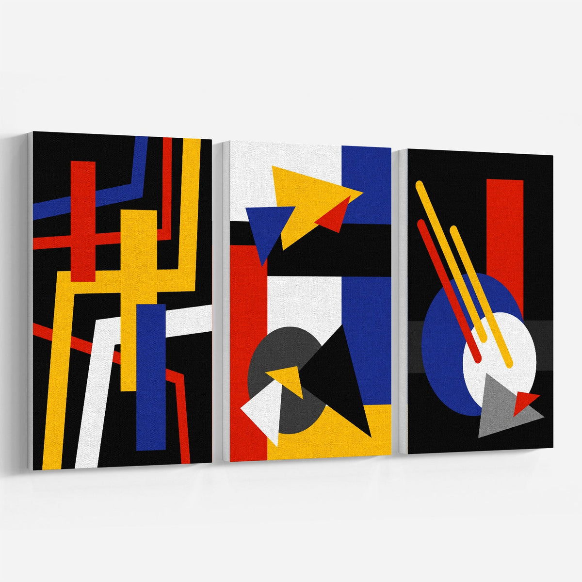 Abstract Geometry Bauhaus, Set of 3, Set of Three Paintings