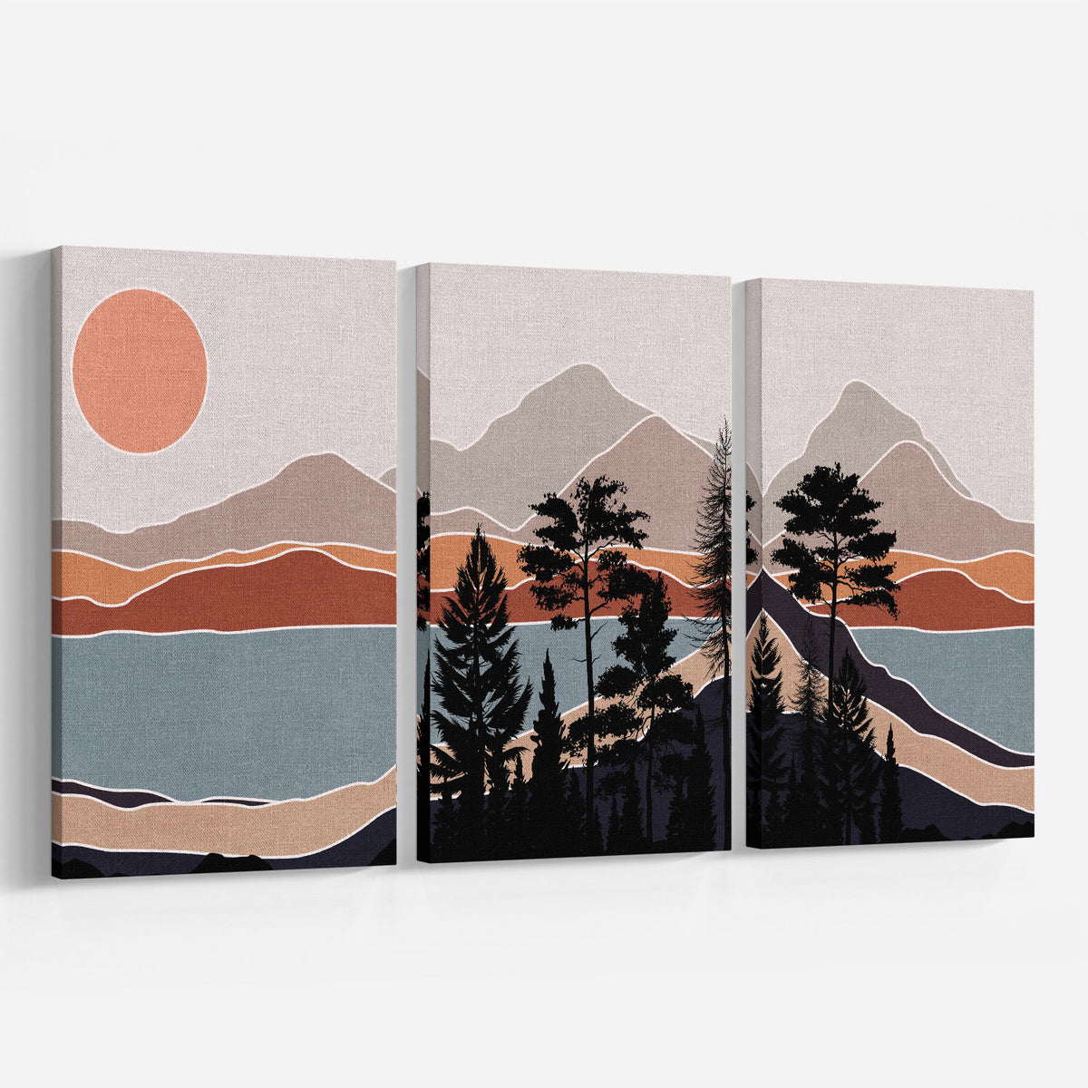 Boho wall art, Abstract landscape mountain trees, Boho decor Minimalist art