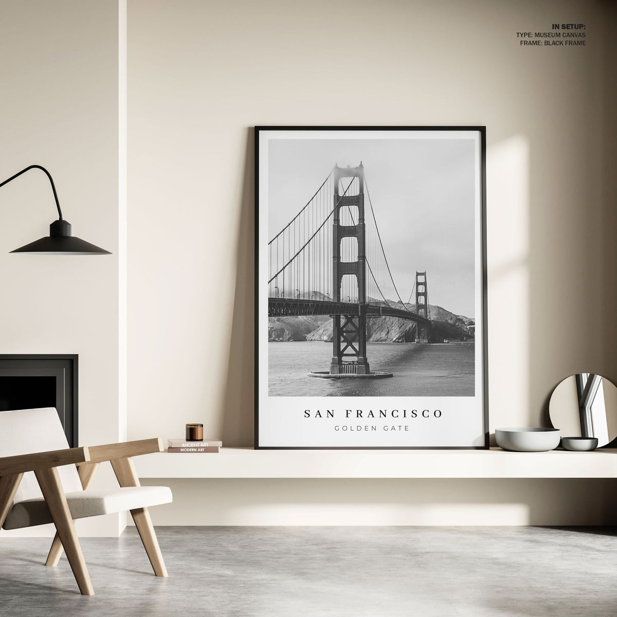 San Francisco Golden Gate BW, Black and white Painting