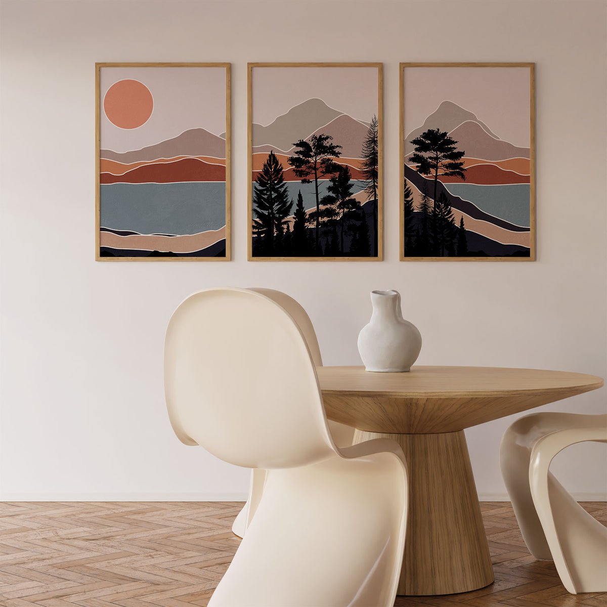 Boho wall art, Abstract landscape mountain trees, Boho decor Minimalist art