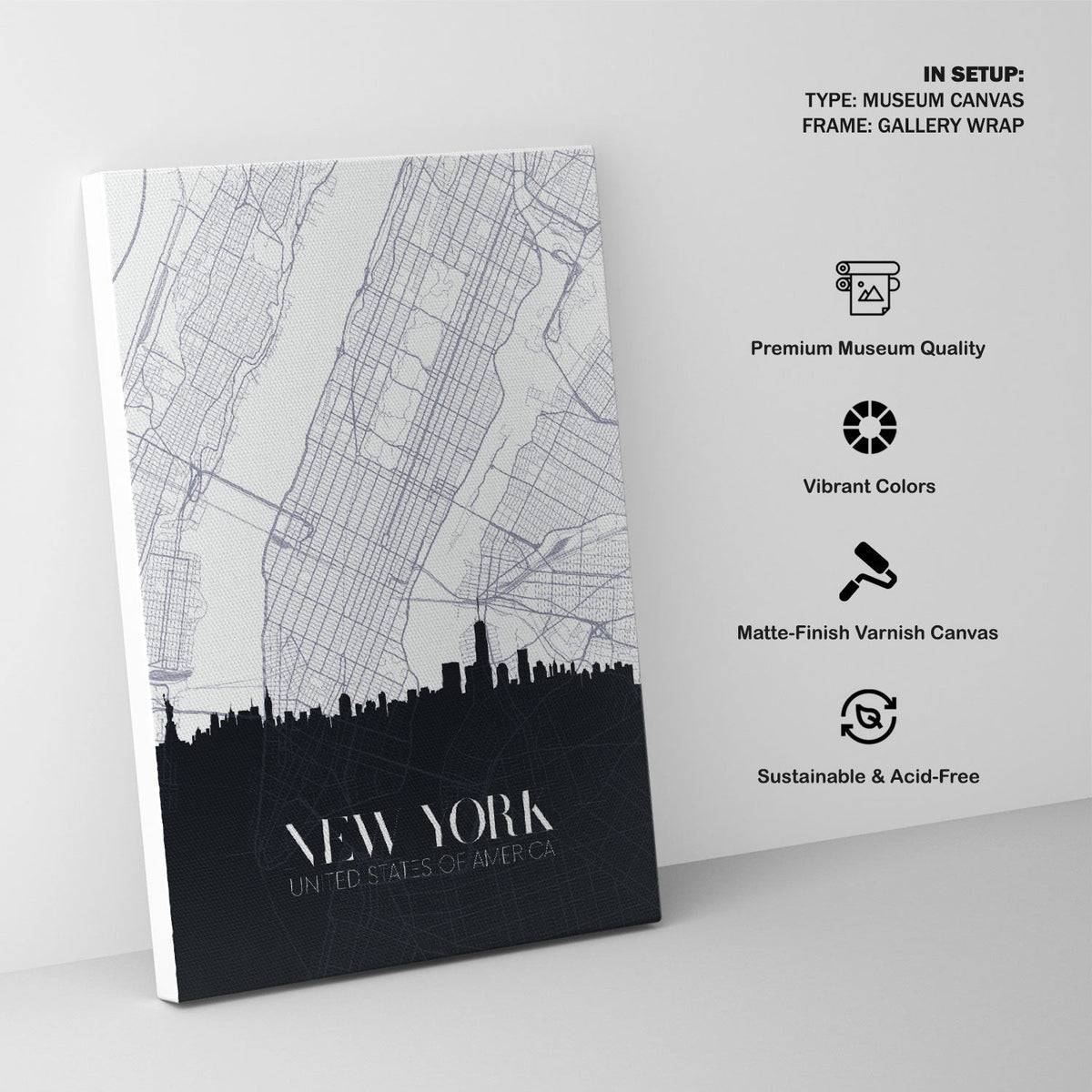 Skyline and city map of New York