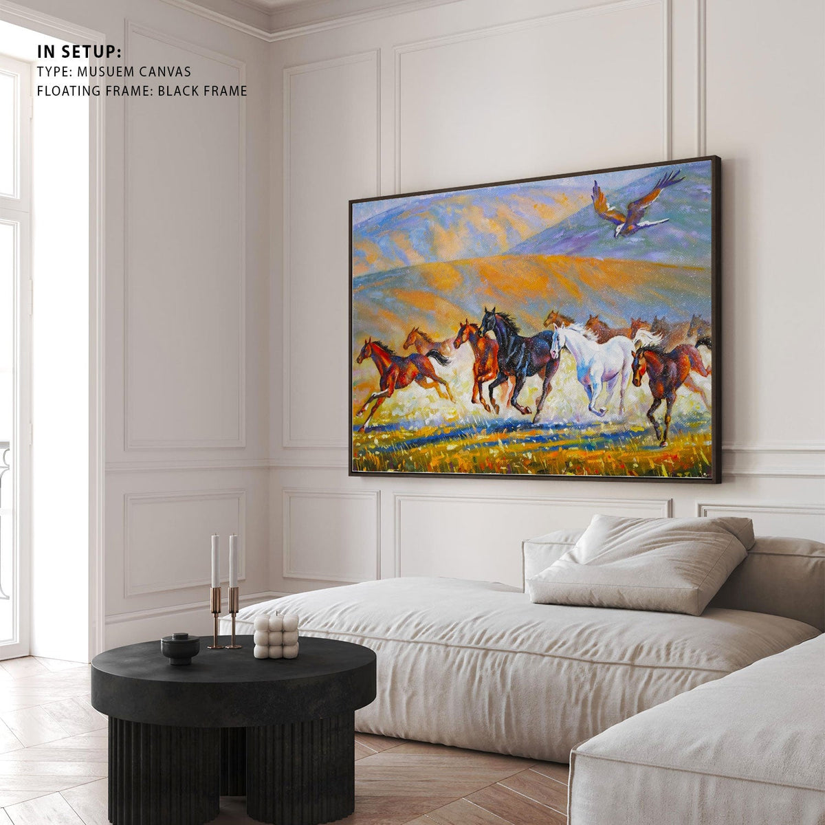 A large eagle over the running herd of horses , Big Canvas Paintings