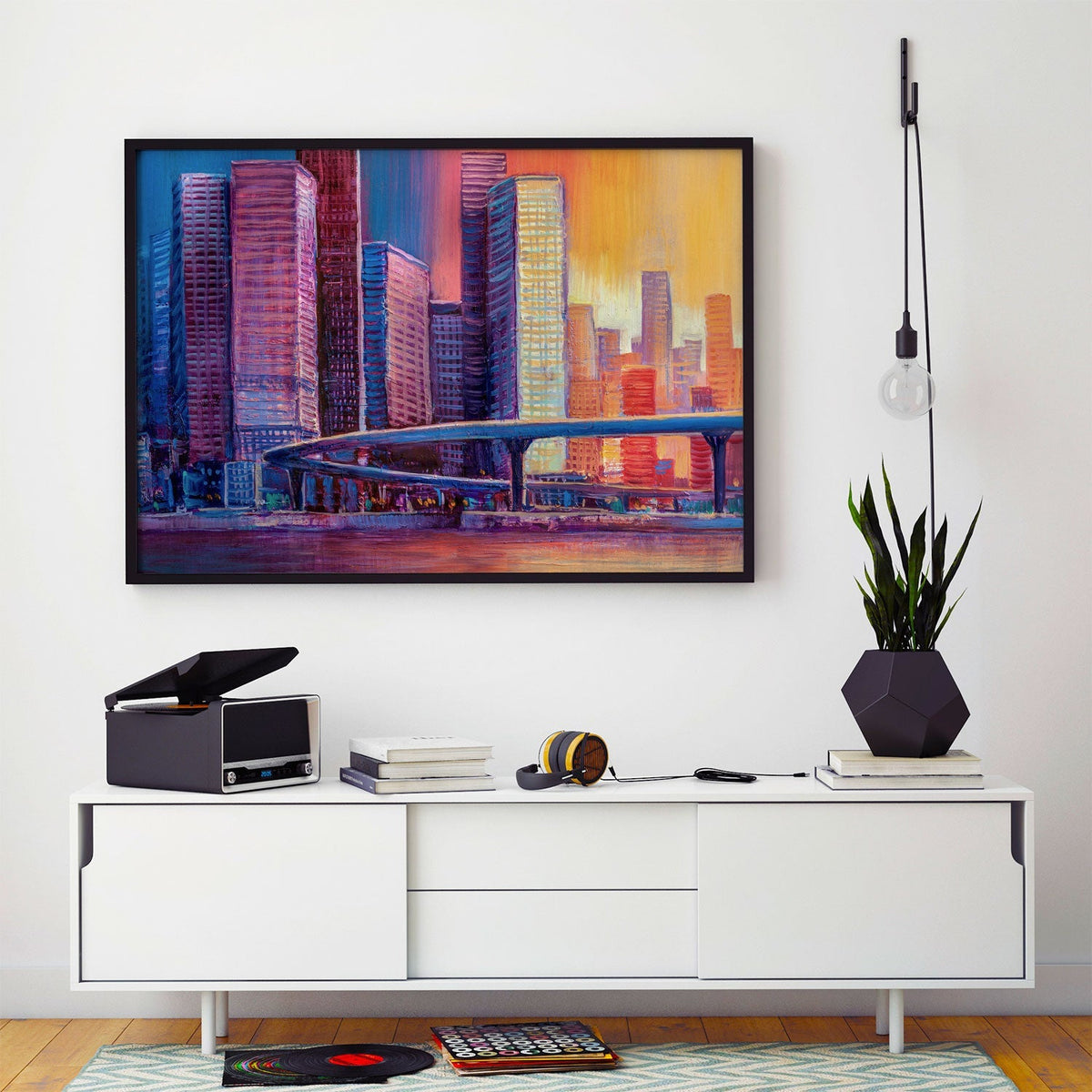 Abstract  panorama of the city with a bridge, Big Canvas Paintings
