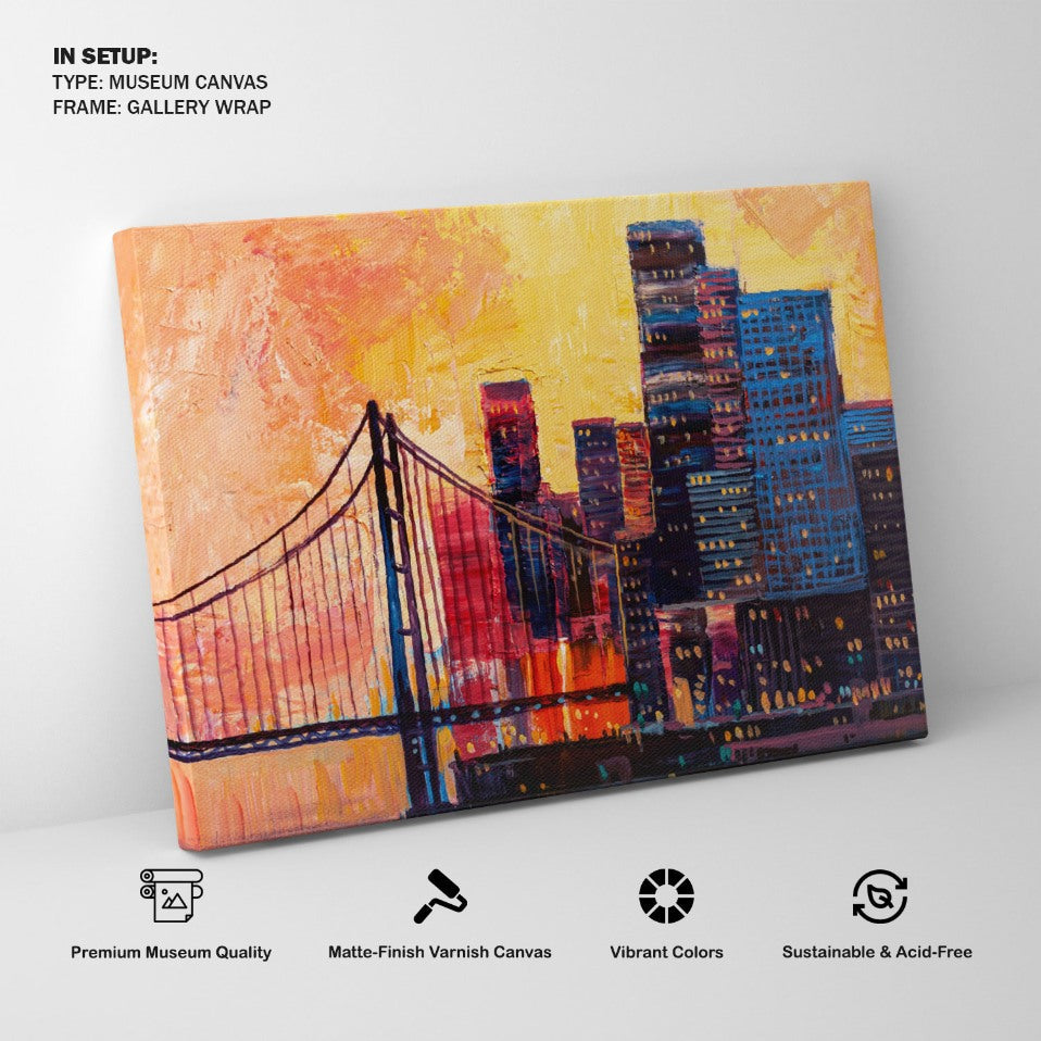 Abstract  of urban skyscrapers City with a bridge, Big Canvas Paintings
