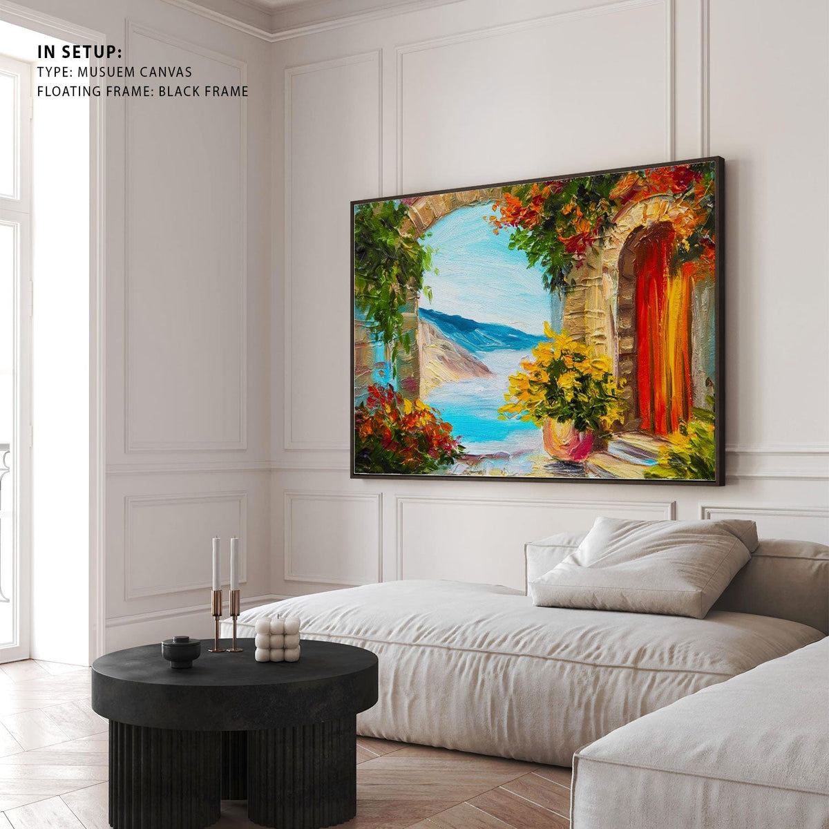 house near the sea colorful flowers summer seascape, Big Canvas Paintings