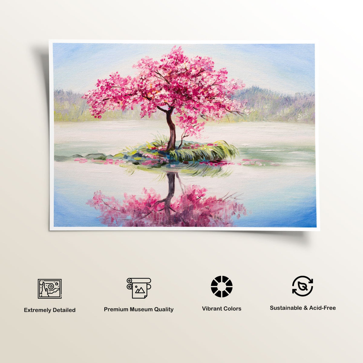 A Colorful Tree in the lake, Botanical Flower Paintings