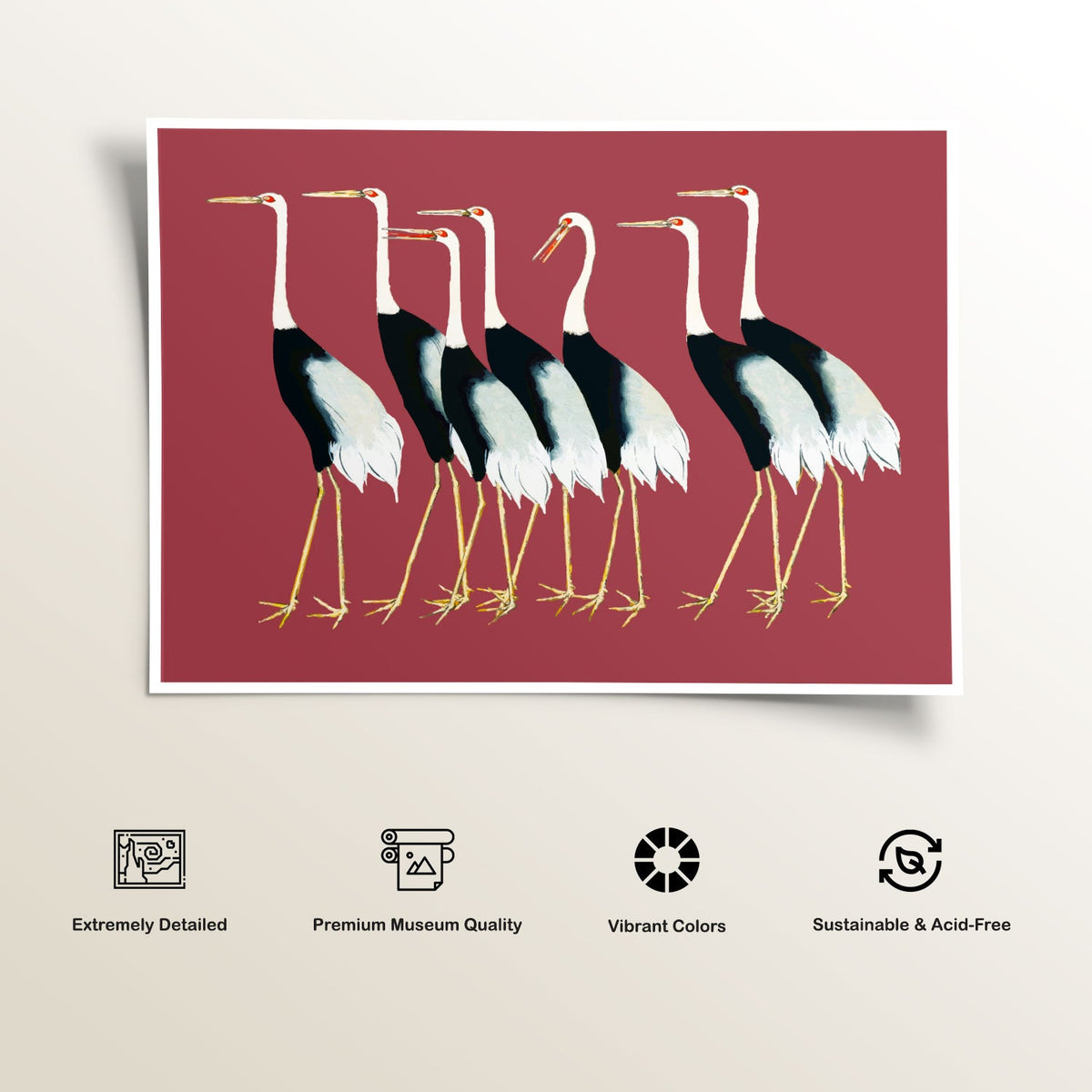 A Flock of beautiful Japanese red crown crane II, Japanese Art Painting