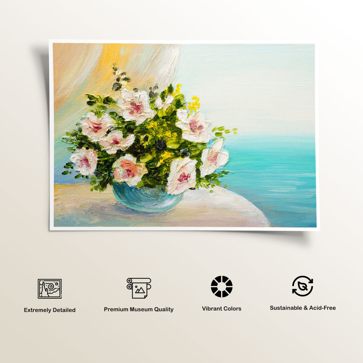 A Flower Pot on the Shelf, Botanical Flower Paintings