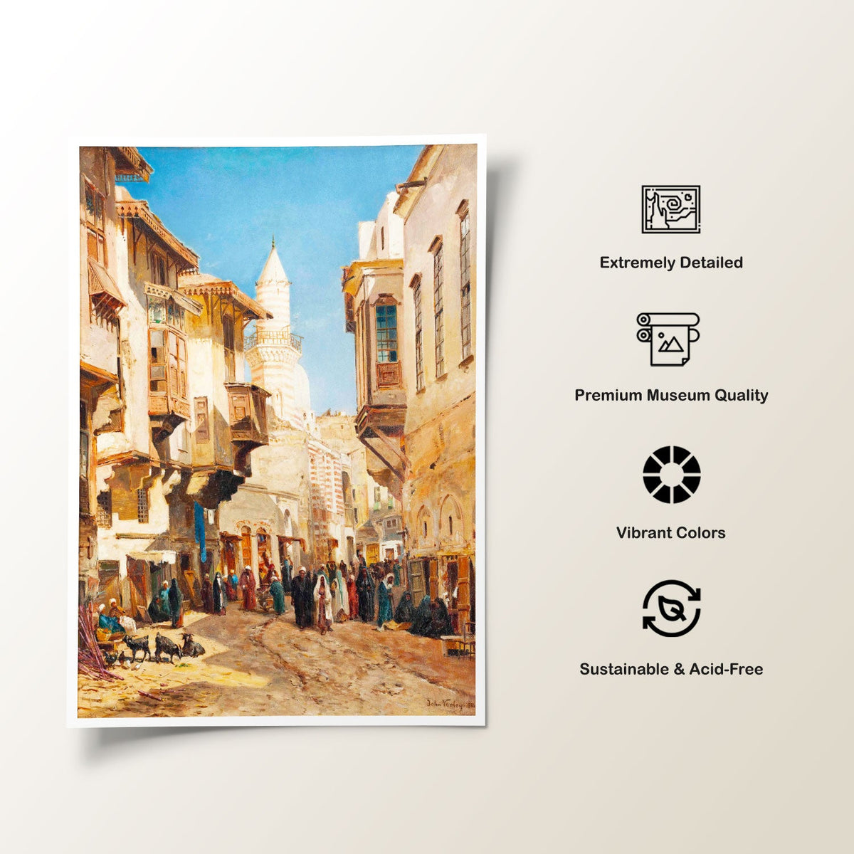 A bustling street before the mosque of Emir, Egyptian Art Paintings
