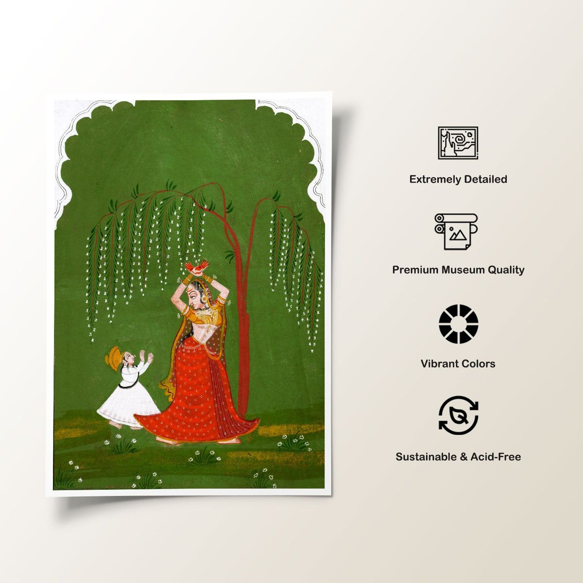 A female attendant is standing in tribhanga pose, Rajasthani Miniature Paintings