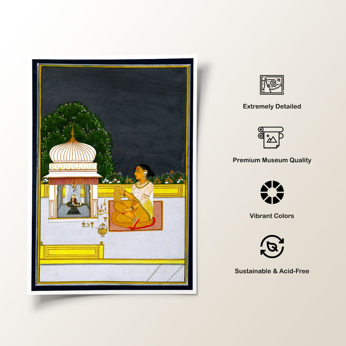 A female devotee is worshipping Shiva in the form of a linga, Rajasthani Miniature Paintings