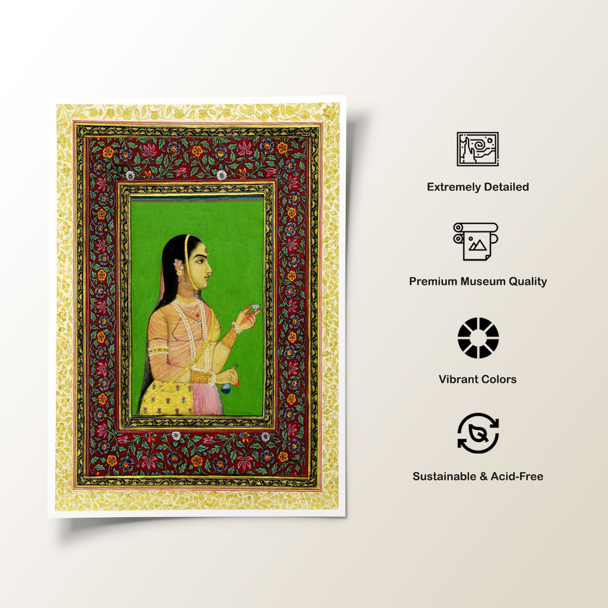 A girl offering a wine cup, Mughal Miniature Paintings