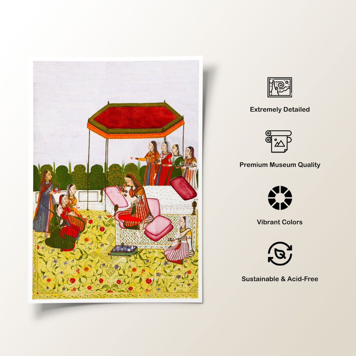 A painting of a lady at her toilette surrounded by attendants, Indian Miniature Paintings