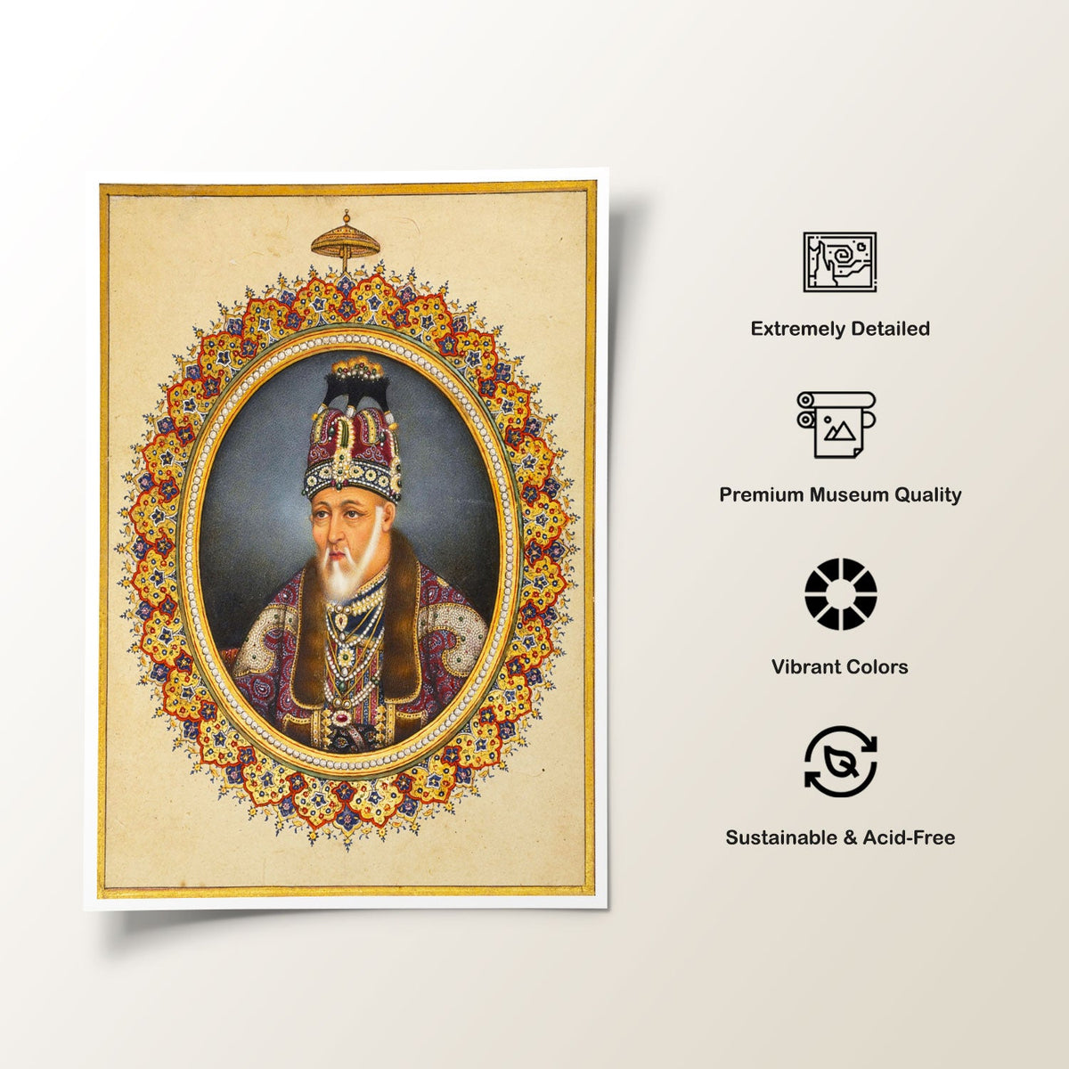 A portrait of Bahadur Shah II Mughal Delhi, Mughal Miniature Paintings