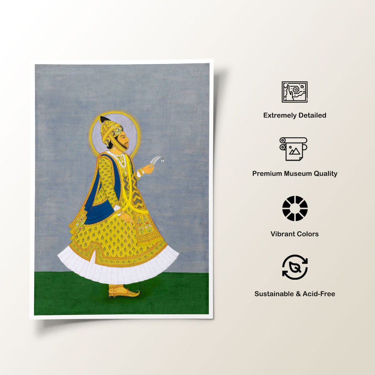A standing portrait of Raja Pratap Singh of Jaipur, Rajasthani Miniature Paintings