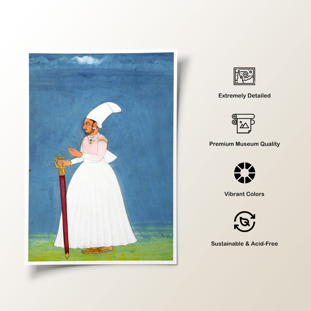 A standing portrait of Ram Singh of Mewar, Rajasthani Miniature Paintings