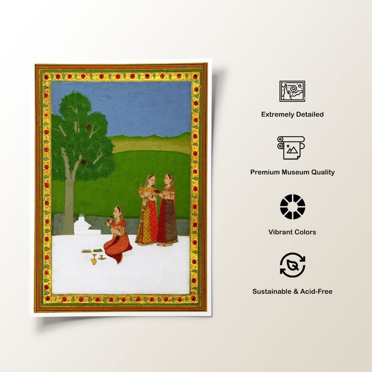 A woman kneeling in front of a linga performing devotions Recovered, Rajasthani Miniature Paintings