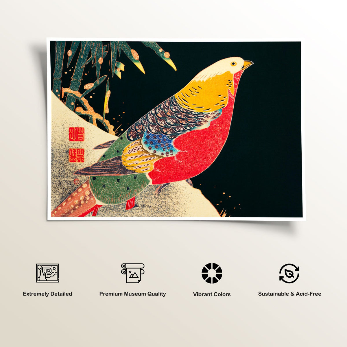Golden Pheasant in the Snow, Japanese Art Painting