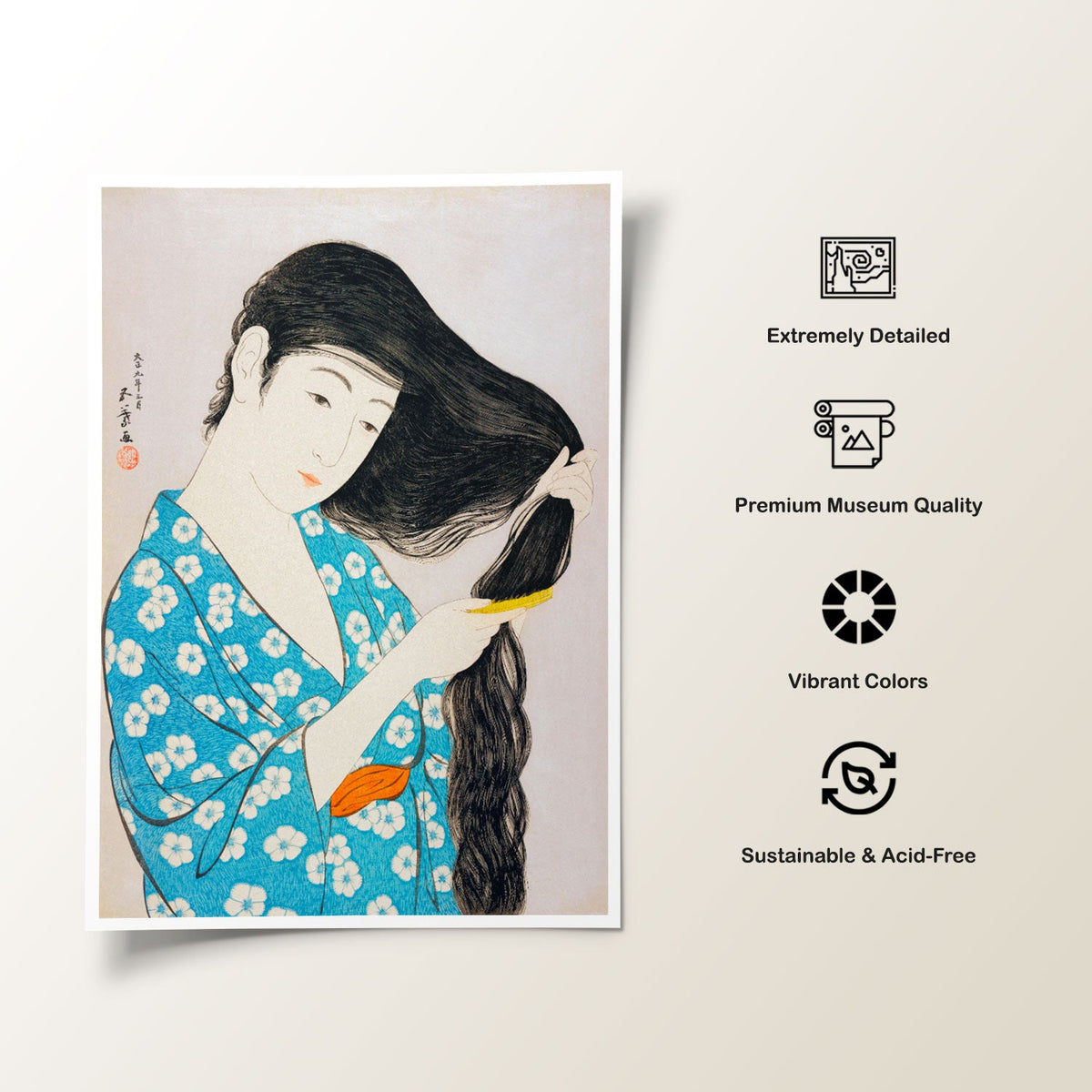 Woman Combing Her Hair, Japanese Art Painting