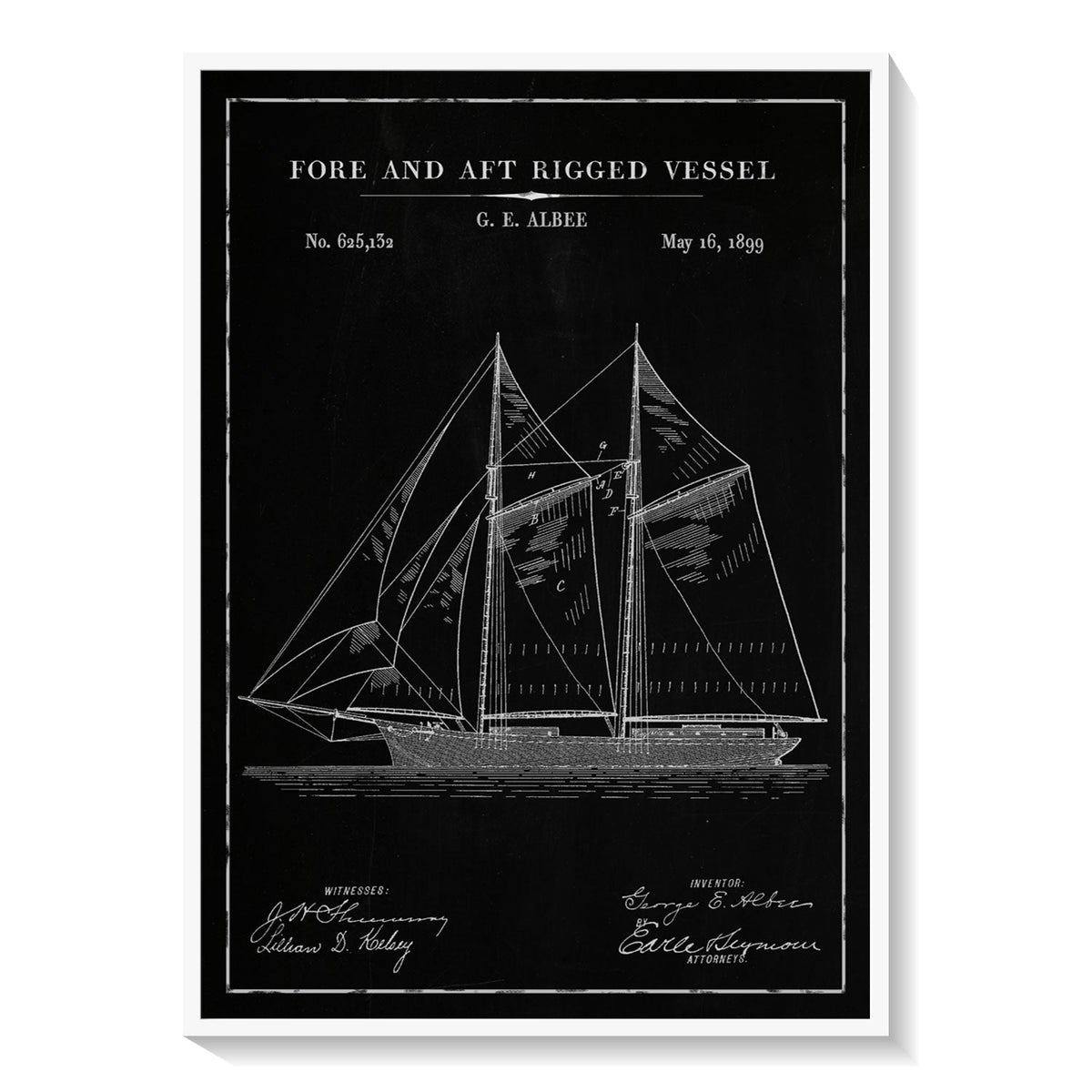 Chalk Fore And Aft Rigged Vessel: Buy Premium Framed Blueprints ...