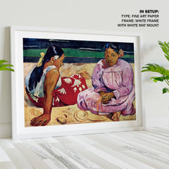 PAUL shops GAUGUIN Print Tahitian Women On The Beach Framed Vtg Art Wall Decor