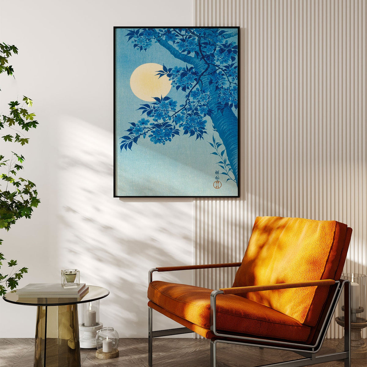 Blossoming Cherry on a Moonlit, Japanese Art Painting