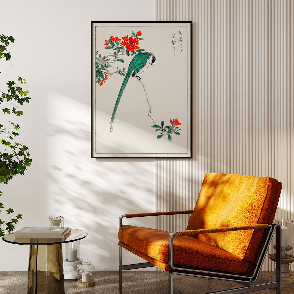 Japanese Long-tailed Tit and Pomegranate, Japanese Art Painting