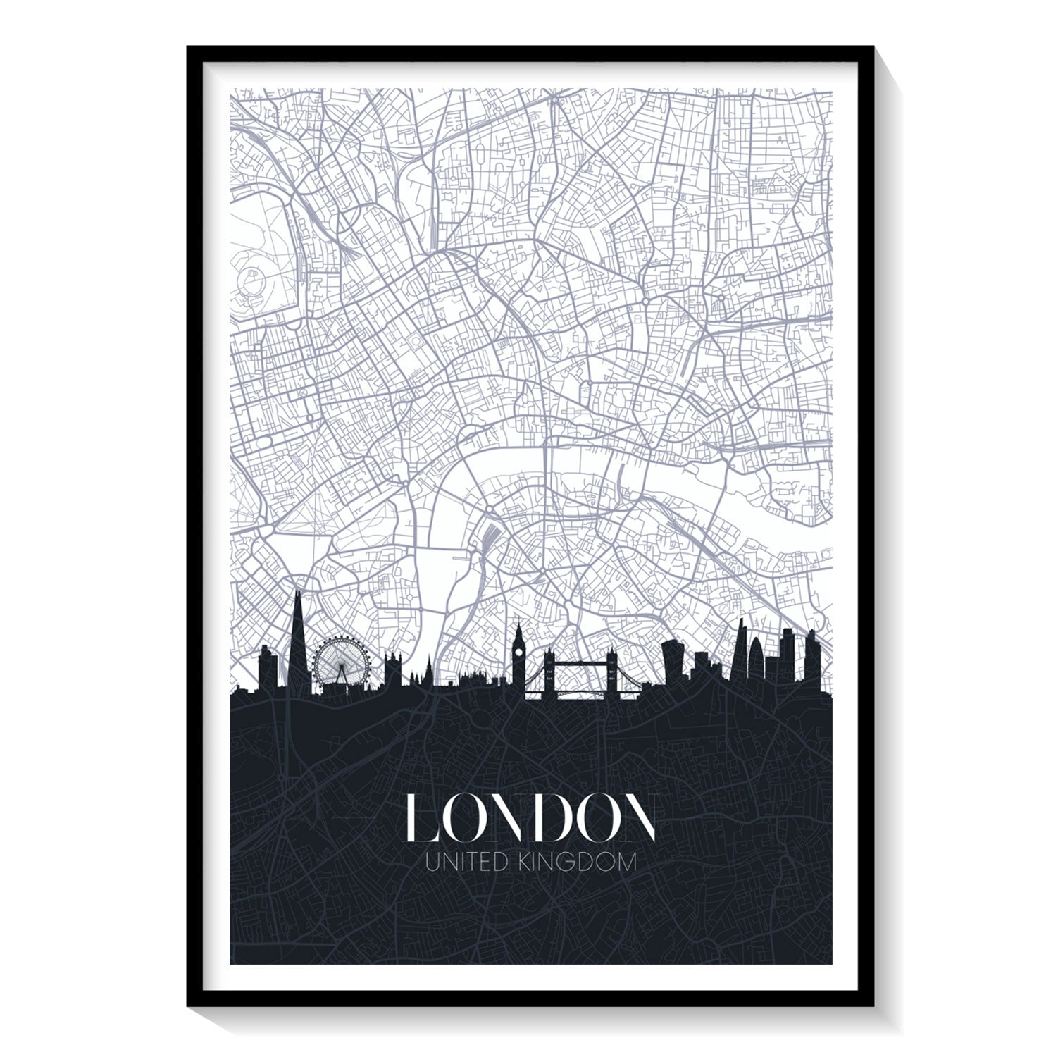 Affiche de voyage Juniqe London Skyline avec cadre noir