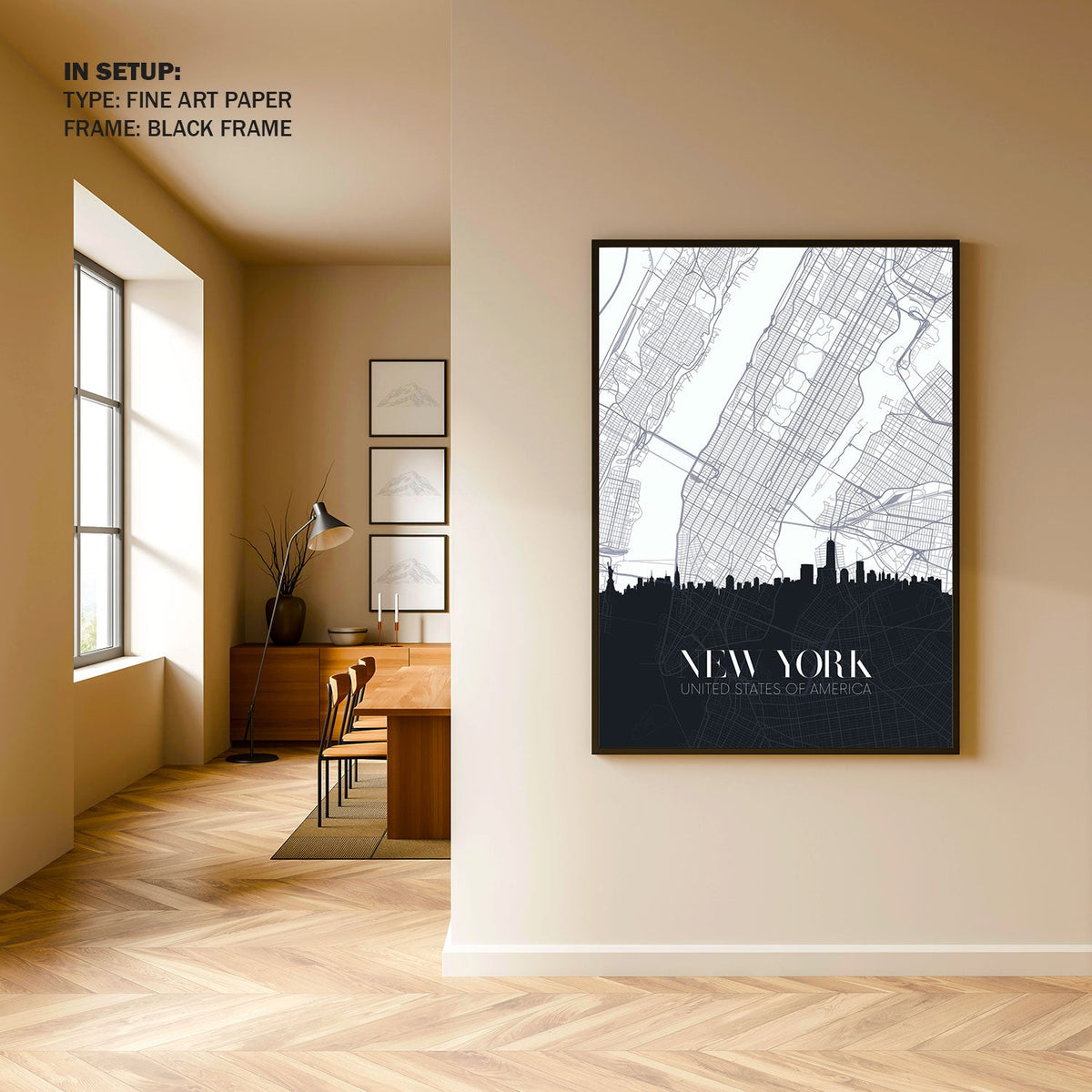 Skyline and city map of New York