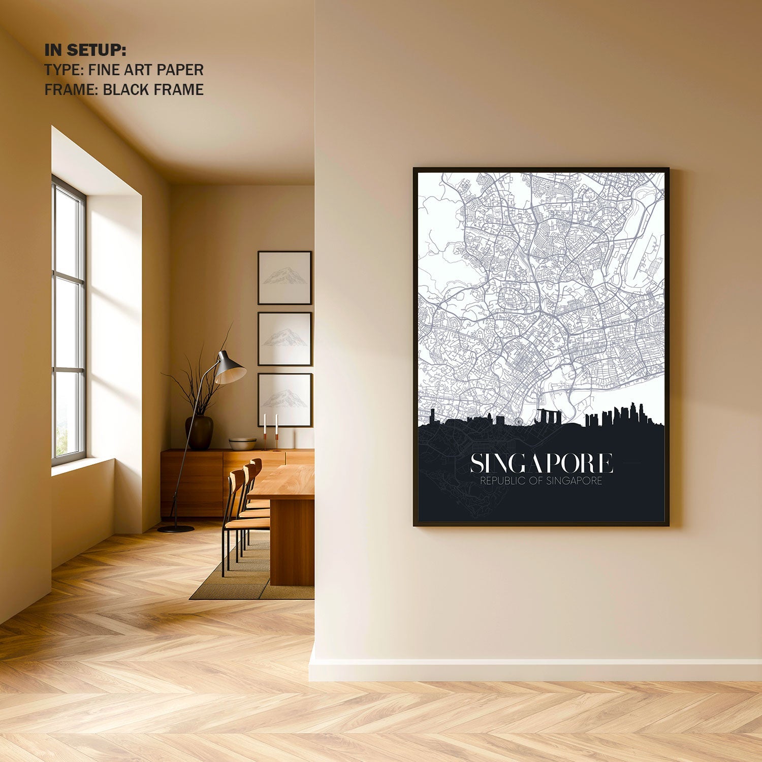 Skyline and city map of Singapore: Buy Premium Framed Old & Modern