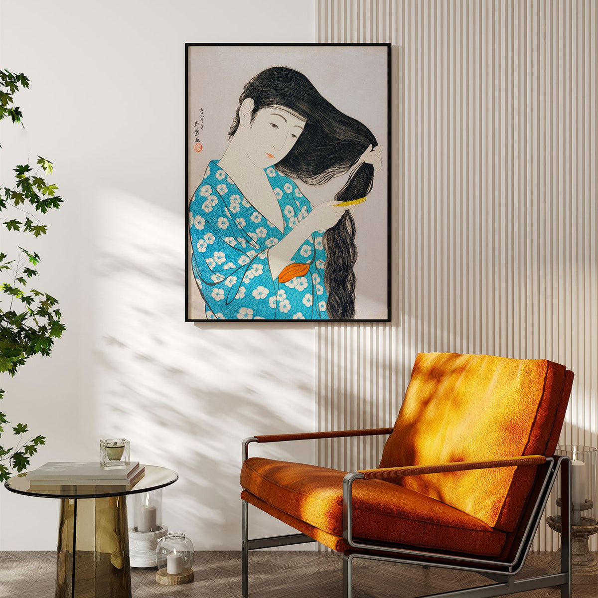 Woman Combing Her Hair, Japanese Art Painting