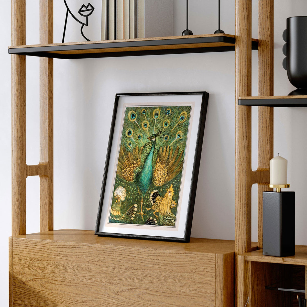 Pauw met kippen Art Nouveau