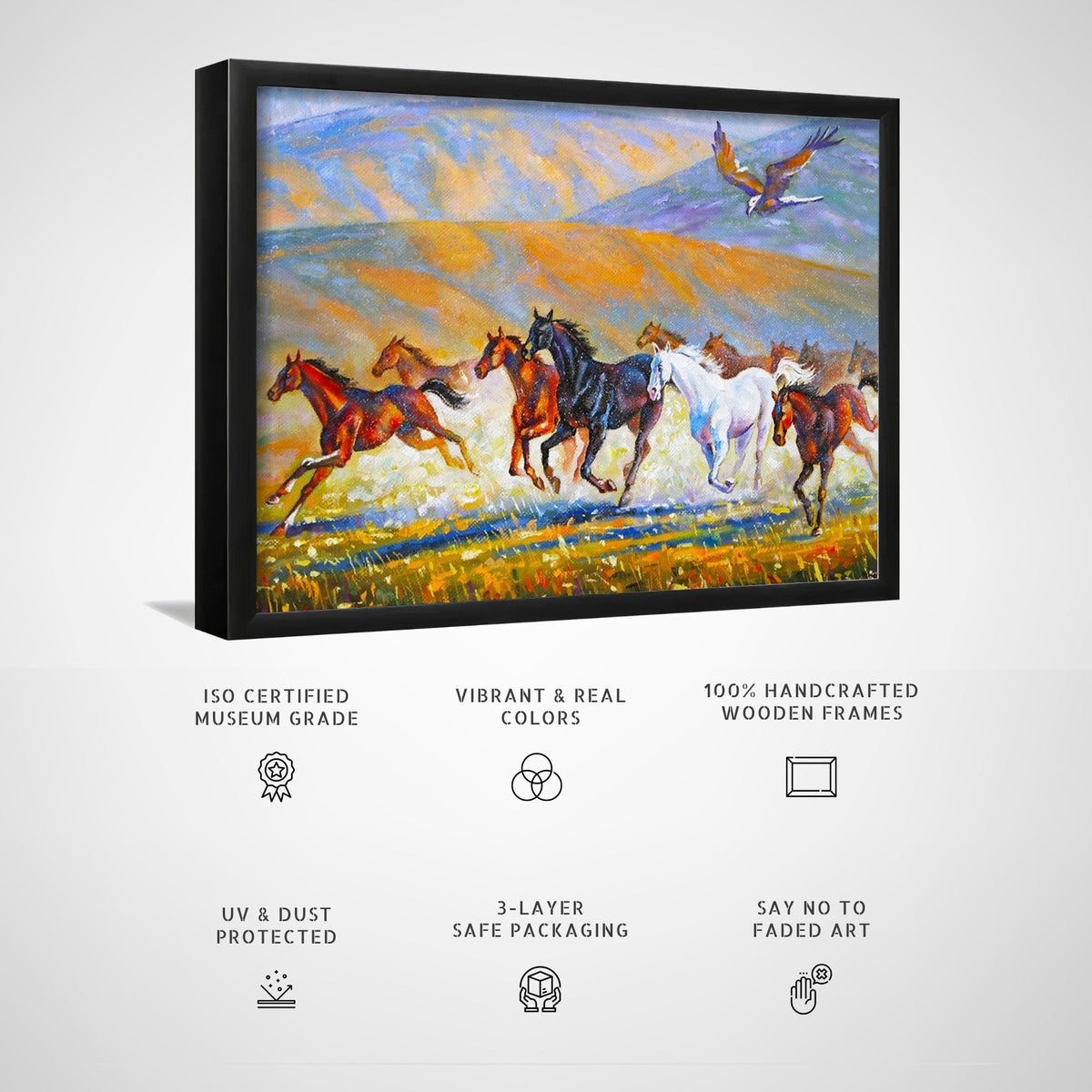 A large eagle over the running herd of horses , Big Canvas Paintings