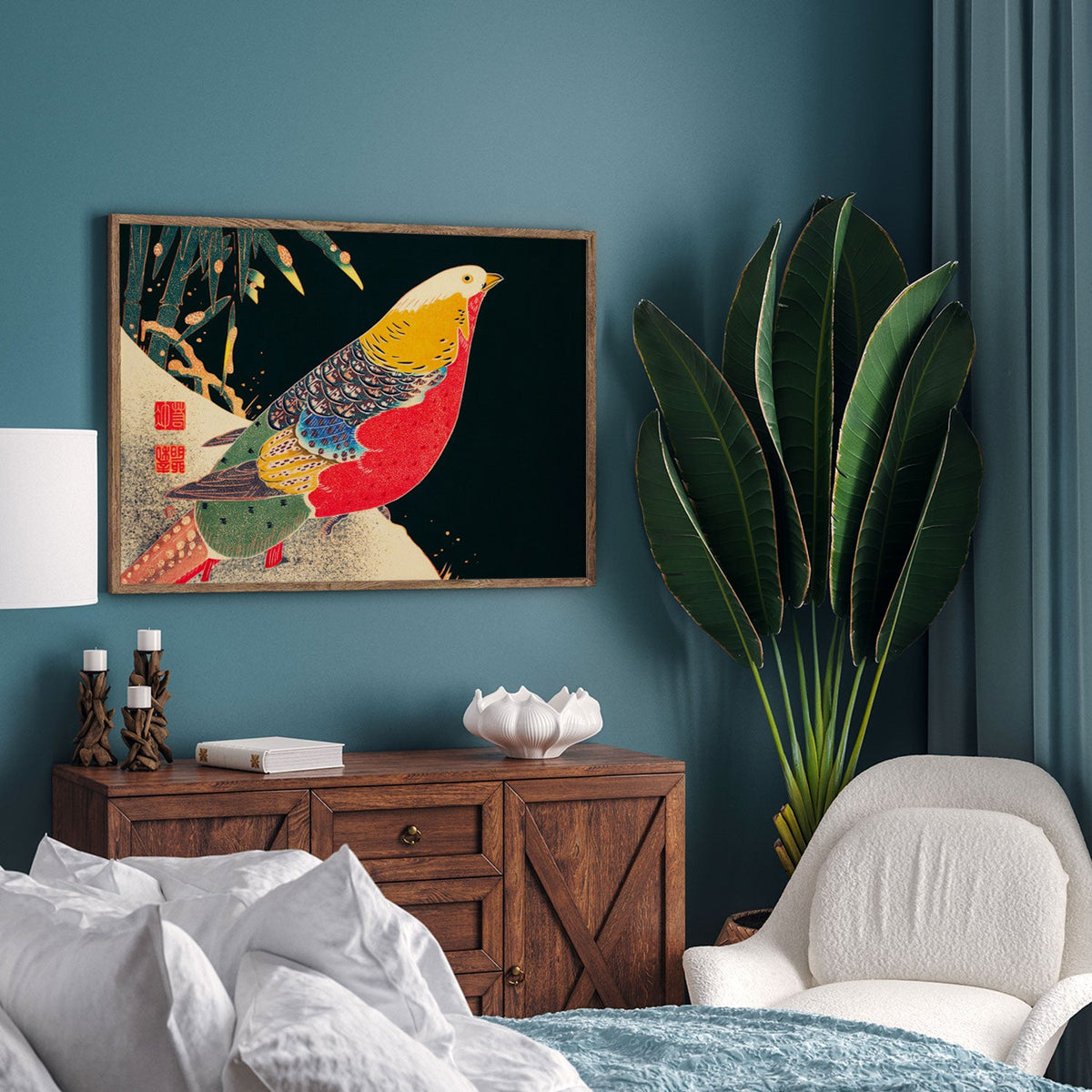 Golden Pheasant in the Snow, Japanese Art Painting