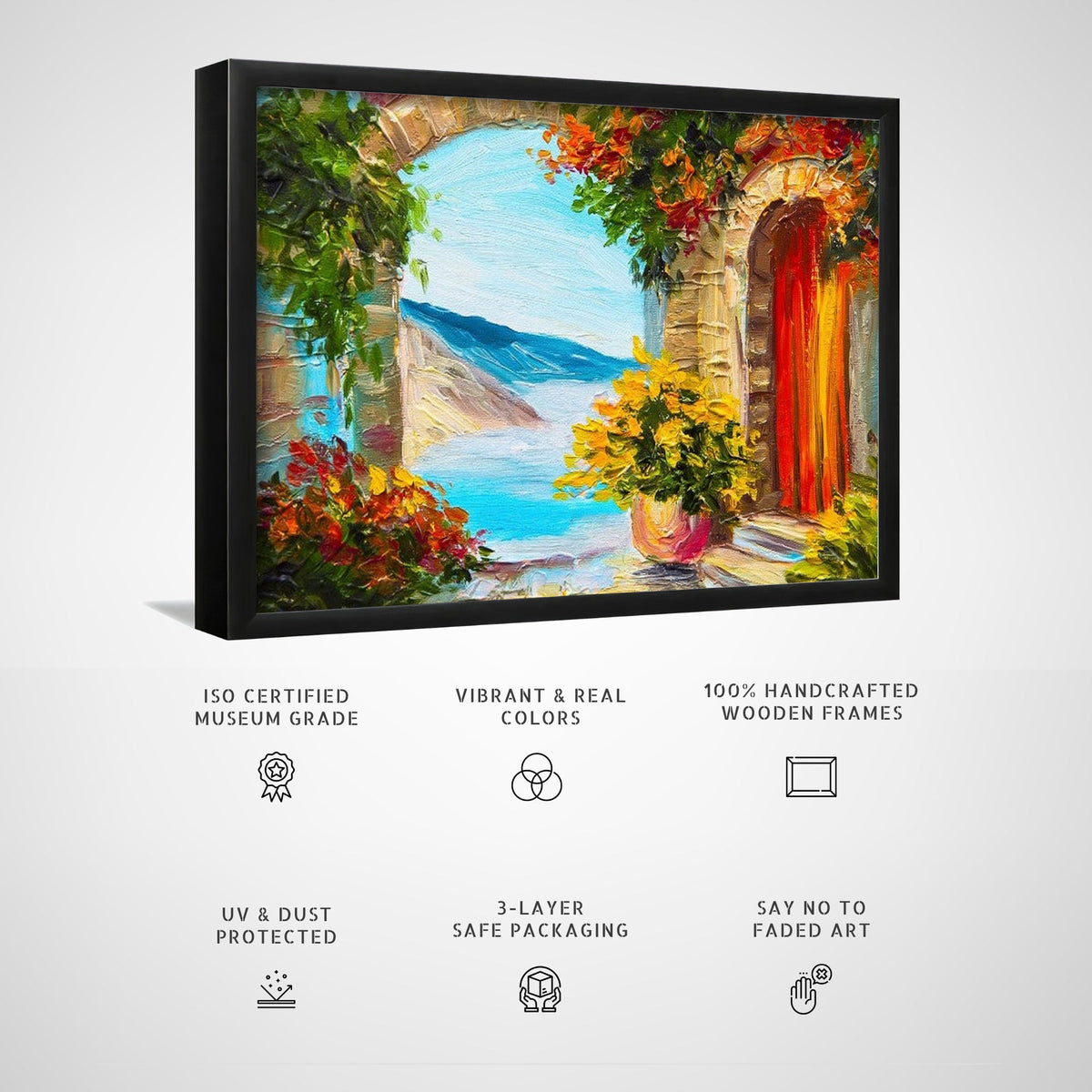 house near the sea colorful flowers summer seascape, Big Canvas Paintings