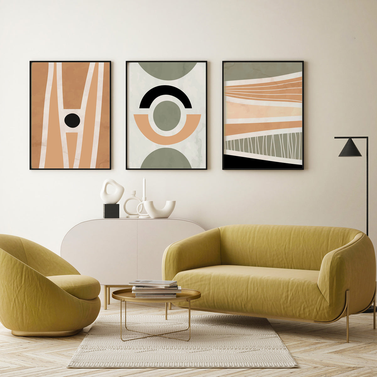 Abstract Geometric Art Set of 3, Modern Wall Art, Boho Art