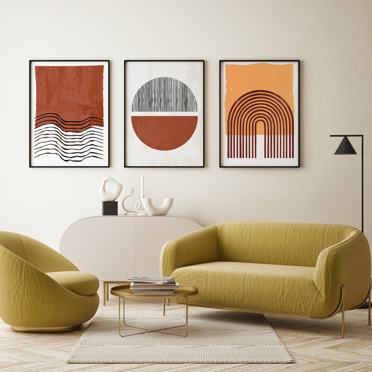 Abstract Geometric Art Set of 3, Modern Wall Art, Mid-Century Art, Boho Art