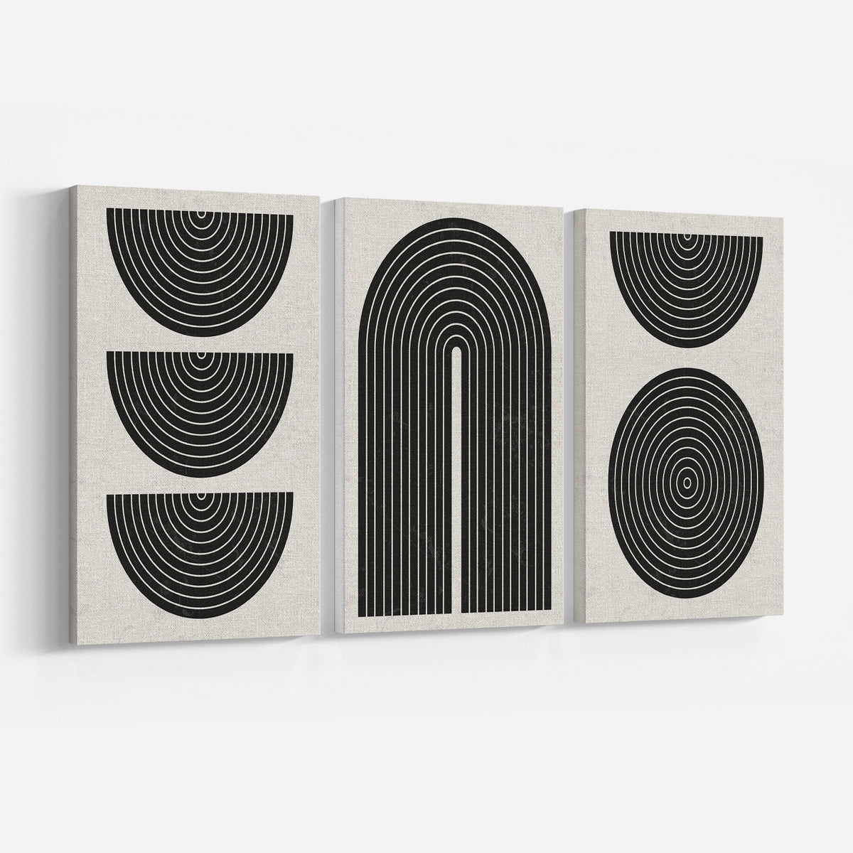 Abstract Black and White Geometric Art Set of 3, Modern Wall Art, Mid-Century Art, Boho Art