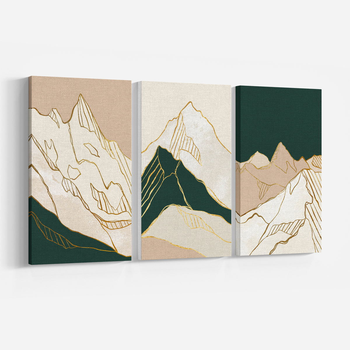 Golden Mountain Abstract Gold Art Set of 3, Modern Wall Art, Landscape Art, Minimalist Art