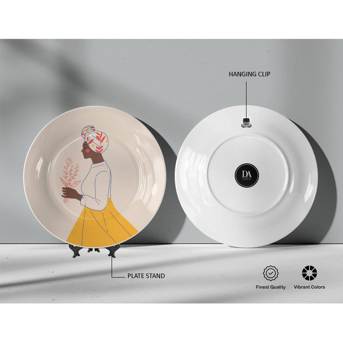 Woman carrying flowers, Decor Art Plates