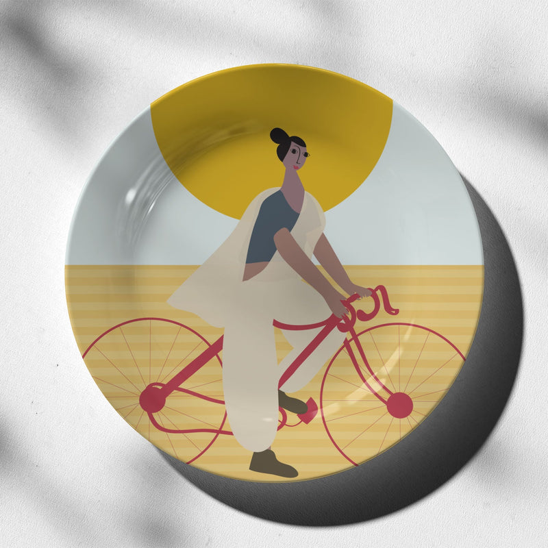 Bike ride in sari, Decor Art Plates