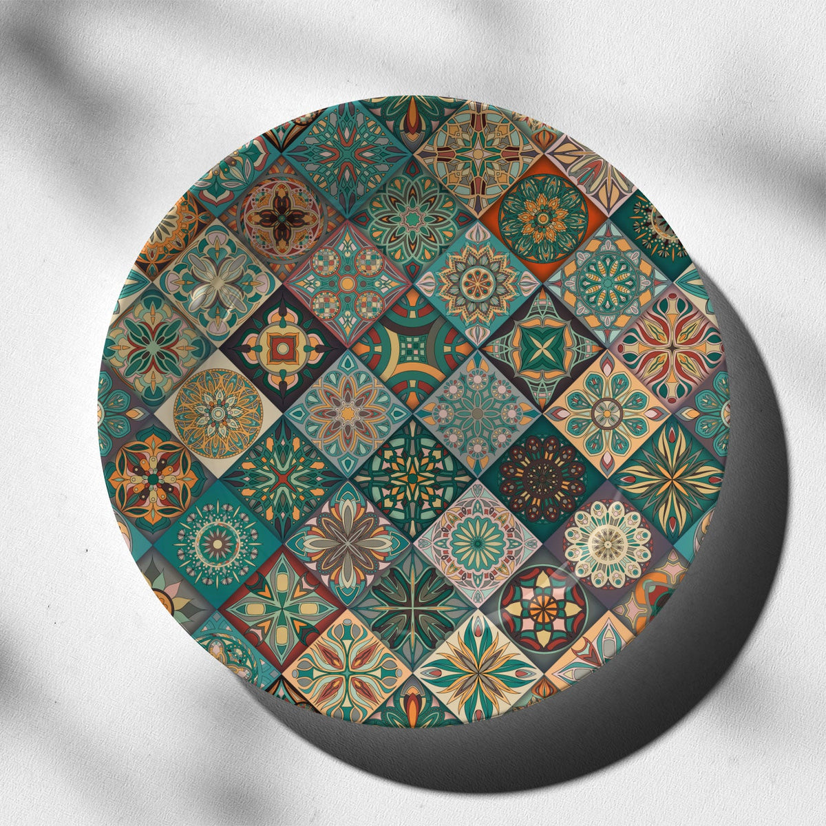 Seamless Teal pattern with Decorativeative mandalas, Decorative Art Plates