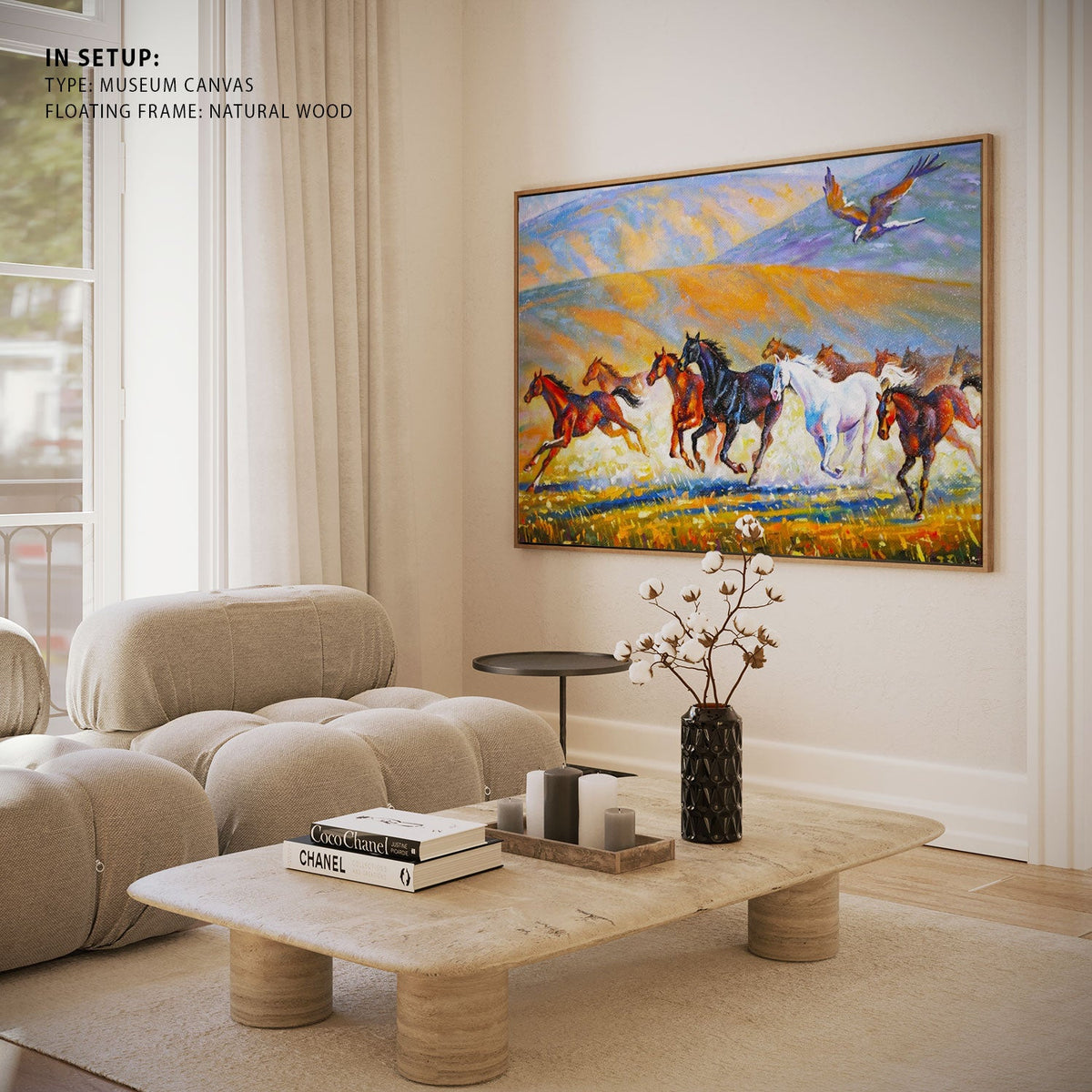 A large eagle over the running herd of horses , Big Canvas Paintings