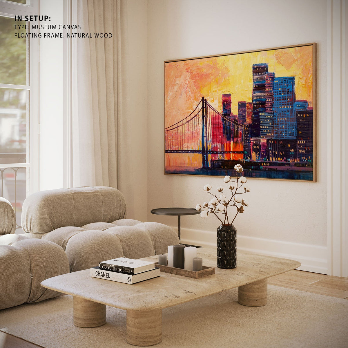 Abstract  of urban skyscrapers City with a bridge, Big Canvas Paintings