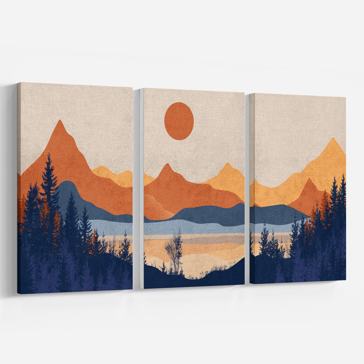 Set of 3 Mountain Art. Mid Century Modern Wall Art, Minimalist Landscape Abstract